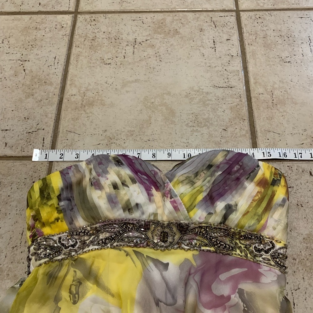 ABS by Allen Schwartz Strapless Beaded Floral Chiffon Mini Dress Size 4 - Picture 6 of 8